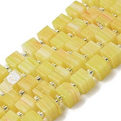 Yellow Handwork Lampwork Beads, with Glass Spacer Beads, Square, Yellow, 6x6x5~5.5mm, Hole: 0.9mm, about 54~55pcs/strand, 15.75~15.94''(40~40.5cm)