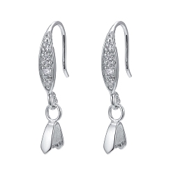 Platinum Rhodium Plated 925 Sterling Silver Earring Hooks, with Cubic Zirconia, with S925 Stamp, Platinum, 24mm, 24 Gauge, Pin: 0.5mm and 0.6mm