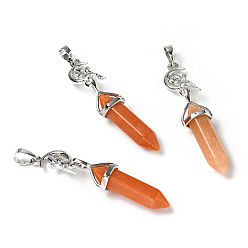 Yellow Aventurine Natural Yellow Aventurine Double Terminated Pointed Big Pendants, with Platinum Tone Brass Findings, Cadmium Free & Lead Free, Moon with Fairy & Bullet, Faceted, 62~66mm