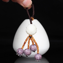 Coconut Brown Lampwork Pendant Decorations, Lucky Persimmon Tassel Hanging Ornament, Coconut Brown, 150mm