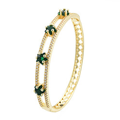 Green Cubic Zirconia Star Hinged Bangle, Real 18K Gold Plated Brass Jewelry for Women, Green, Inner Diameter: 2x2-3/8 inch(5.2x6cm)