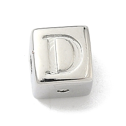 Letter D Латунные бусины, без кадмия и без свинца, долговечный, стойки покрытие, кубические, платина, Буква D, 6x6x6 мм, отверстие : 1.8 мм
