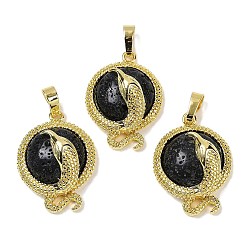 Лавовый камень Латунные подвески из натуральной лавы, плоские, круглые, стойки покрытие, без кадмия и без свинца, золотые, 29.5x21.5x9.5~11 мм, отверстие : 7.5x4.5 мм