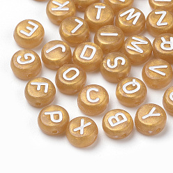 Белый Акриловые бусины, горизонтальное отверстие, смешанные письмо, плоско-круглые, белые, 7x4 мм, отверстие : 1 мм