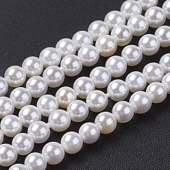 Seashell Color Shell Pearl Bead Strands, Grade A, Round, Seashell Color, 5mm, Hole: 1mm, about 79pcs/strand, 15.5 inch