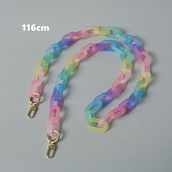 Colorful Acrylic Bag Handles, with Iron Clasp, for Bag Straps Replacement Accessories, Light Gold, Colorful, 116x2.3cm