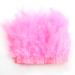 Hot Pink Turkey Feather Fringe Trimming, Costume Accessories, Dyed, Hot Pink, 5-1/8 inch(130mm), about 2.19 Yards(2m)/Bag