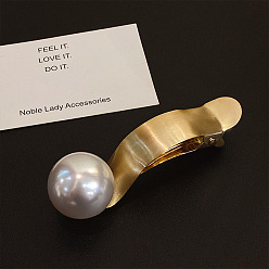 Golden Alloy Metal Pearl Hair Clip for Women, Golden, 90mm