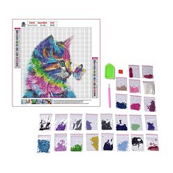 Cat Shape DIY 5D Animals Cat Pattern Canvas Diamond Painting Kits, with Resin Rhinestones, Sticky Pen, Tray Plate, Glue Clay, for Home Wall Decor Full Drill Diamond Art Gift, 300x296x0.3mm