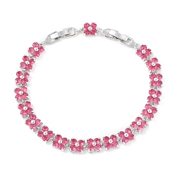 Средний Фиолетово-красный Благородные идеи подарков для леди платиновый тон латунь микро паве кубический цирконий cz цветок звено цепи браслеты, с группы часы застежками, средне фиолетовый красный, 170x7x5 мм