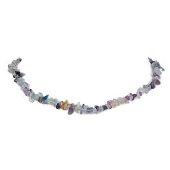 Fluorite Natural Fluorite Chip Beaded Necklace, Stainless Steel Color, 15.94~15.98 inch(40.5~40.6cm)