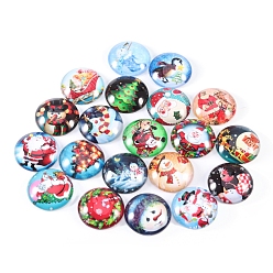 Mixed Color Christmas Themed Glass Cabochons, Half Round/Dome, Mixed Color, 25mm, 20pcs/bag