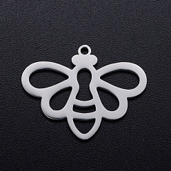 Stainless Steel Color 201 Stainless Steel Pendants, Bees, Stainless Steel Color, 19x24.5x1mm, Hole: 1.4mm