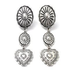 Antique Silver Alloy Dangle Stud Earrings, Valentine's Day Heart Jewelry for Women, Antique Silver, 82.5x22mm