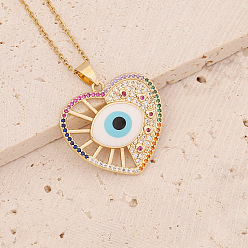 1# Lake Blue Charming Heart Eye Necklace with Colorful Zirconia on Copper Collarbone Chain - N927