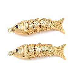 Настоящее золото 18K Латунные микро проложить кубического циркония подвески, рыбы прелести, реальный 18 k позолоченный, 32x8.5x7.5 мм, отверстие : 1.2 мм