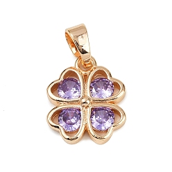Лиловый Кулон из циркония, клевер амулеты, долговечный, без свинца и без кадмия, сирень, 15x12.5x4 мм, отверстие : 4.5x3 мм