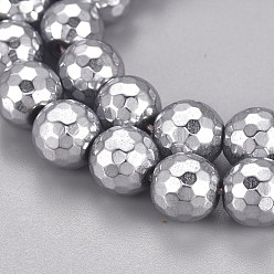 Platinum Plated Vacuum Plating Magnetic Synthetic Hematite Beads Strands, Faceted, Round, Platinum Plated, 10mm, Hole: 1.5mm, about 40pcs/strand, 15.28 inch(38.8 cm)
