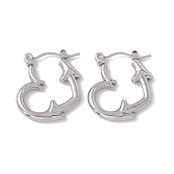 Stainless Steel Color 304 Stainless Steel Heart with Arrow Hoop Earrings for Women, Stainless Steel Color, 20.5x19x2.5mm, Pin: 0.6mm