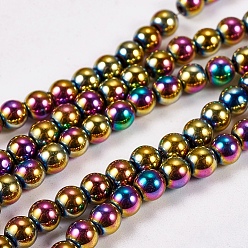 Plaqué Multicolore Galvanoplastie non magnétiques hématite synthétique brins de perles, ronde, Grade a, multi-couleur plaquée, 4mm, Trou: 1mm, Environ 100 pcs/chapelet, 16 pouce