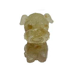 Citrine Resin Dog Display Decoration, with Natural Citrine Chips inside Statues for Home Office Decorations, 25x30x40mm