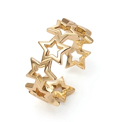 Golden Adjustable Brass Cuff Rings, Open Rings, Long-Lasting Plated, Star, Golden, US Size 6(16.5mm)