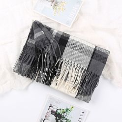 Dark Gray Unisex's Long Plaid Polyester Imitation Cashmere Tassels Scarf, Winter/Fall Warm Large Soft Tartan Shawls Wraps, Dark Gray, 1850x700mm