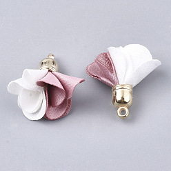 Pale Violet Red Cloth Pendants, with CCB Plastic, Two Tone, Flower, Golden, Pale Violet Red, 24~27x15~25mm, Hole: 1.6mm