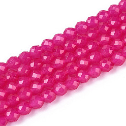 Темно-Розовый Стеклянные бусины, имитация нефрита , круглые, граненые, темно-розовыми, 4x3.5~4 мм, отверстие : 0.6~0.8 мм, около 94~99 шт / нитка, 13.78~14.57'' (35~37 см)