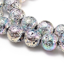 Rainbow Plated Electroplated Natural Lava Rock Beads Strands, Round, Rainbow Plated, 10~10.5mm, Hole: 1.4mm, about 39pcs/strand, 15.5 inch(39.5cm)