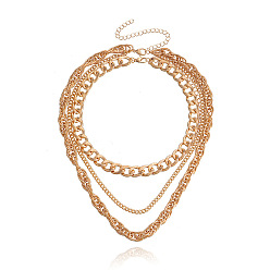 golden Stylish Multi-layer Cuban Chunky Chain Women's Necklace - Minimalist Punk Style Anchor Jewelry