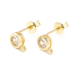 Real 18K Gold Plated Rack Plating Brass Micro Pave Cubic Zirconia Stud Earring Findings, Cadmium Free & Nickel Free & Lead Free, Long-Lasting Plated, Flat Round, Real 18K Gold Plated, 7.5x5mm, Hole: 0.8mm, Pin: 0.7mm