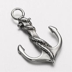 Antique Silver 304 Stainless Steel Pendants, Anchor, Antique Silver, 40x25x4mm, Hole: 5mm