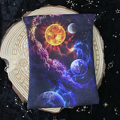 Blue Universe Theme Velvet Tarot Cards Storage Drawstring Bags, Tarot Desk Storage Holder, Rectangle with Planet Pattern, Blue, 18x13cm