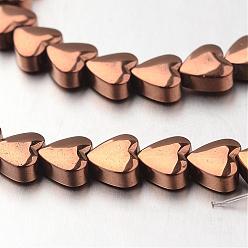 Copper Plated Electroplate Non-magnetic Synthetic Hematite Bead Strands, Heart, Copper Plated, 8x8x3mm, Hole: 0.7mm, about 55pcs/strand, 15.7 inch