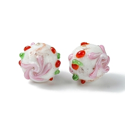 Misty Rose Handmade Bumpy Lampwork Beads, Round, Misty Rose, 14.5~15.5x13.5mm, Hole: 1.4mm