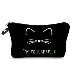 Черный Улыбающаяся кошачья морда с узором из полиэстера, водонепроницаемая сумка для хранения косметики, многофункциональная дорожная туалетная сумка, клатч на молнии женский, чёрные, 22x13.5 см