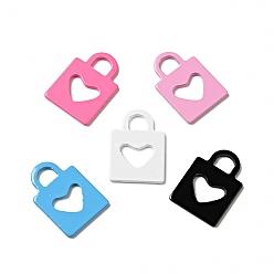 Mixed Color Spray Painted 201 Stainless Steel Pendants, Lock with Heart Pattern Charm, Mixed Color, 17x12x1mm, Hole: 3.5x4mm