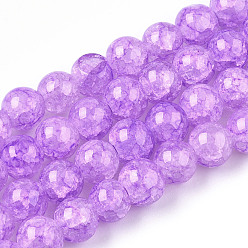 Orchid Baking Painted Crackle Glass Bead Strands, Round, Orchid, 8mm, Hole: 1.3~1.6mm, about 100pcs/strand, 31.4 inch