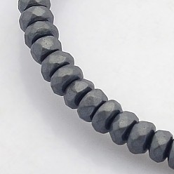 Black Plated Electroplate Non-magnetic Synthetic Hematite Beads Strands, Faceted Rondelle, Frosted, Black Plated, 4x2mm, Hole: 1mm, about 188pcs/strand, 15.7 inch