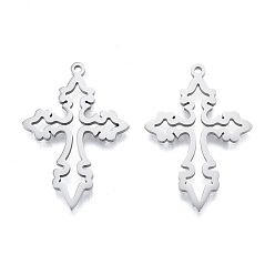 Stainless Steel Color 201 Stainless Steel Pendant,  Hollow Charms, Cross, Stainless Steel Color, 33x23x1.5mm, Hole: 1.4mm