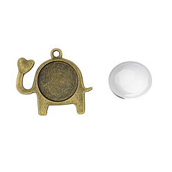 Antique Bronze Pendant Making Sets, with Alloy Pendant Cabochon Settings and Glass Cabochons, Elephant, Cadmium Free & Nickel Free & Lead Free, Antique Bronze, Trya: 14mm, 24x26x6mm, Hole: 2mm, 13.5~14x4mm