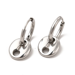 Stainless Steel Color 304 Stainless Steel Coffee Bean Dangle Hoop Earrings for Women, Stainless Steel Color, 22mm, Pin: 0.9mm