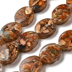 Chocolate Dyed Natural Imperial Jasper with Resin Beads Strands, Oval, Chocolate, 16x12x6mm, Hole: 1.2mm, about 11pcs/strand, 6.89 inch(17.5cm)