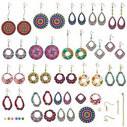 Mixed Color DIY Earring Making Kits, including Wood Pendants, Iron Earring Hooks & Jump Rings, Mixed Color