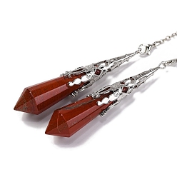 Красный Камень Натуральная красная яшма, заостренный лозоходный маятник, большие подвески, без свинца и без кадмия, с латунной фурнитурой платинового цвета, шестиугольный конус, 265 мм, отверстие : 2 мм