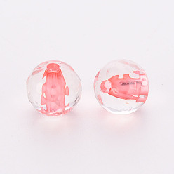 Light Coral Transparent Acrylic Beads, Round, Faceted, Light Coral, 12x11.5mm, Hole: 1.8mm, about 550pcs/500g