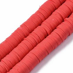 Red Flat Round Eco-Friendly Handmade Polymer Clay Beads, Disc Heishi Beads for Hawaiian Earring Bracelet Necklace Jewelry Making, Red, 12mm