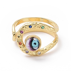 Малиновый Открытое кольцо-манжета из полимерного глаза с кубическим цирконием, полое широкое полое кольцо из настоящей позолоченной 18k для женщин, без кадмия и без свинца, малиновый, размер США 7 3/4 (17.9 мм)