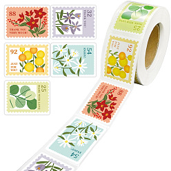 Flower 5 Patterns Paper Self-Adhesive Label Stickers Rolls, Gift Tag Sealing Decals for Party Presents Decoration, Rectangle, Floral Pattern, 30x40mm, 500pcs/roll